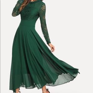 SALE TODAY! Forest Green Lace Chiffon Maxi Dress